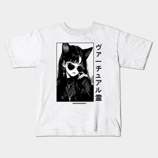 Stylish Anime Neko Girl Manga Aesthetic Streetwear Black and White #1 Kids T-Shirt by Neon Bang Bang